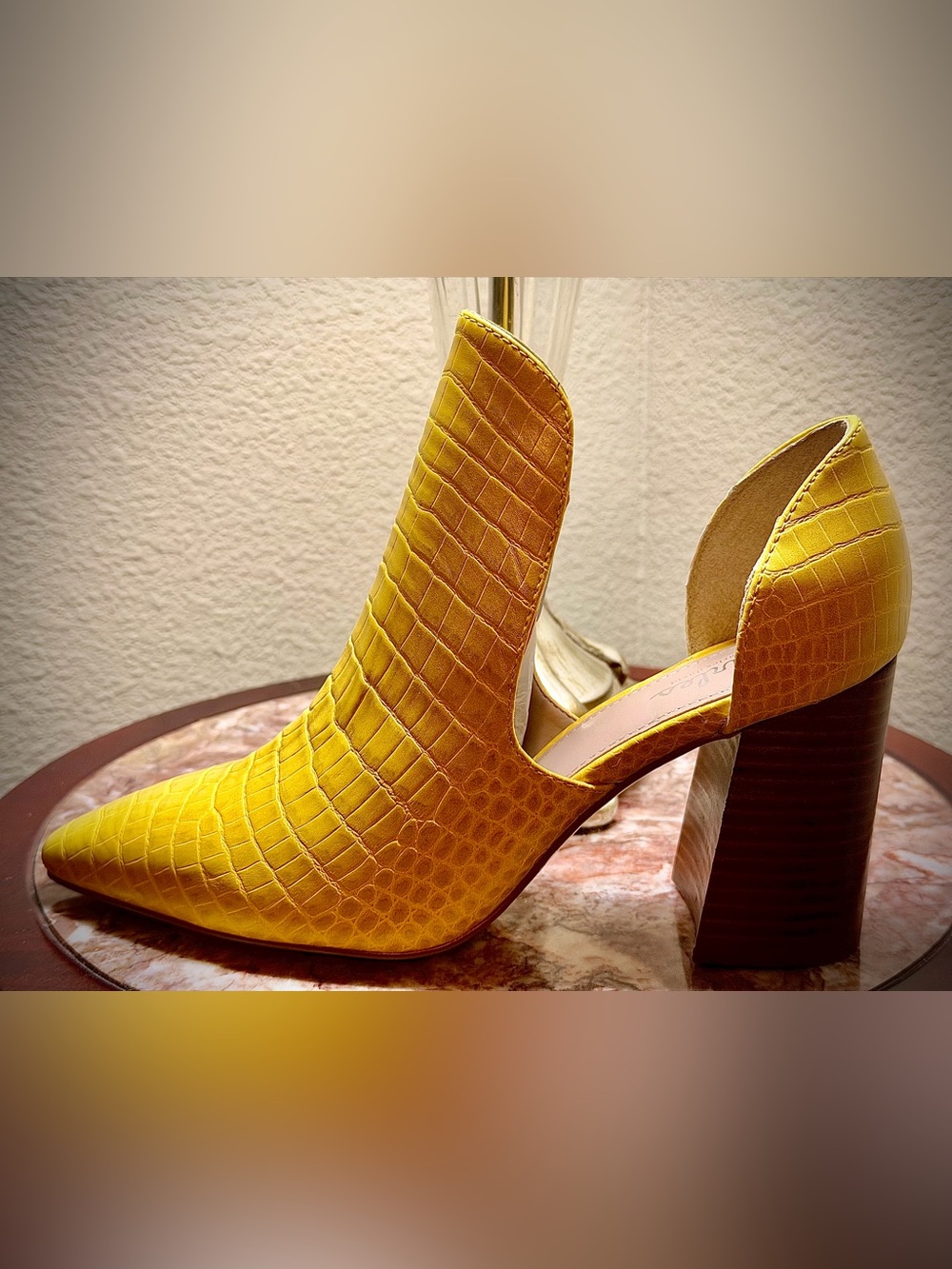 Charles by Charles David Yellow Croc-Embossed D'Orsay Block Heel Bootie